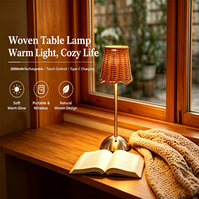 Touch Dimmer Lamp - Lámpara de Mesa de Ratán Tejido