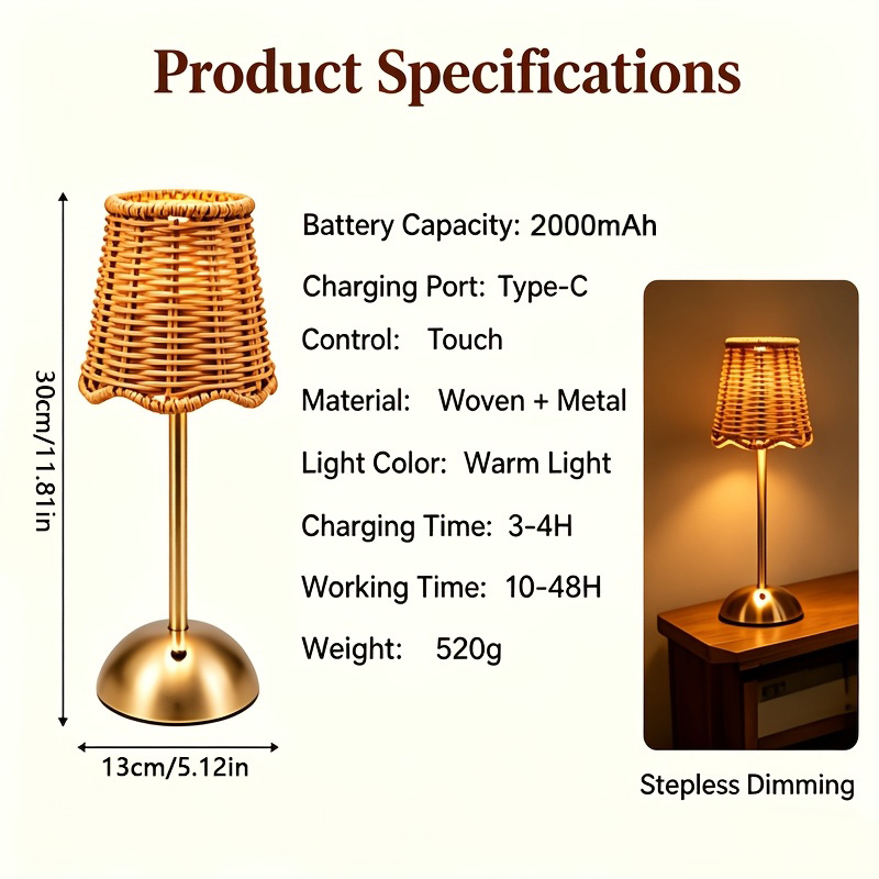 Lámpara de Mesa de Ratán Tejid - Touch Dimmer Lamp reseña y precio