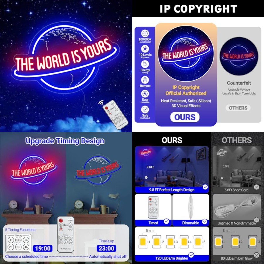 Letrero de Neón 'The World Is  - Lighting World Decor reseña y precio