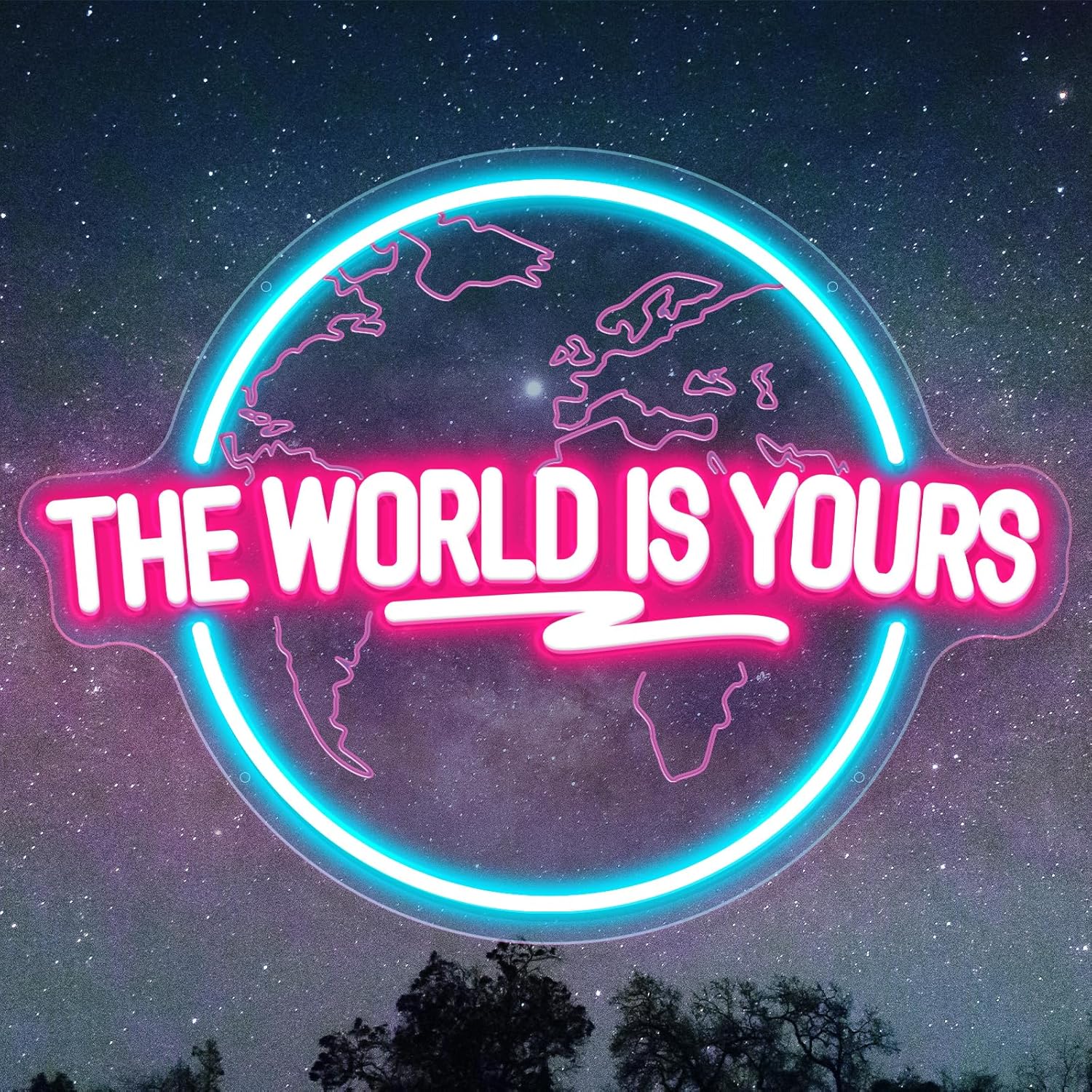 Letrero de neón The World Is Y - Lighting World Decor reseña y precio