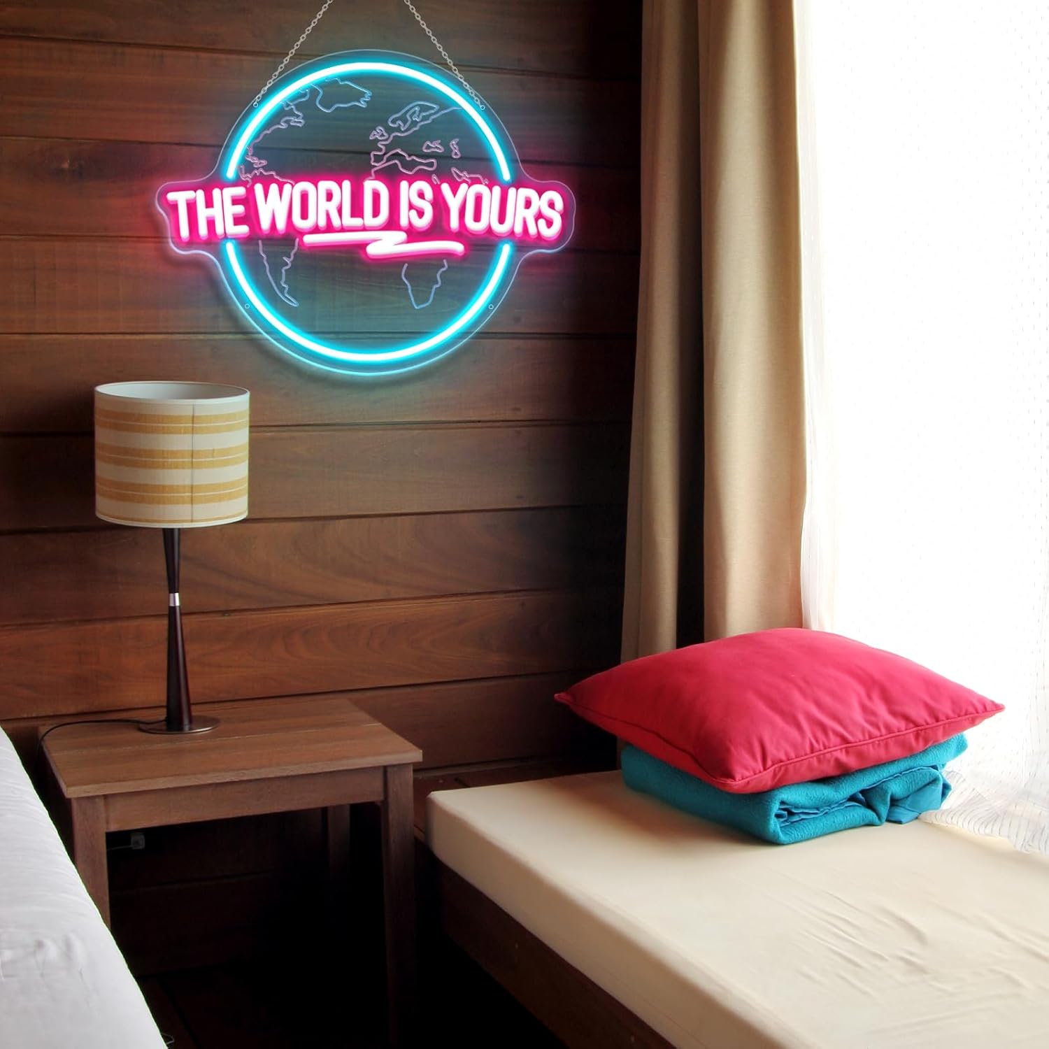 Letrero de neón The World Is Y - Lighting World Decor reseña y precio